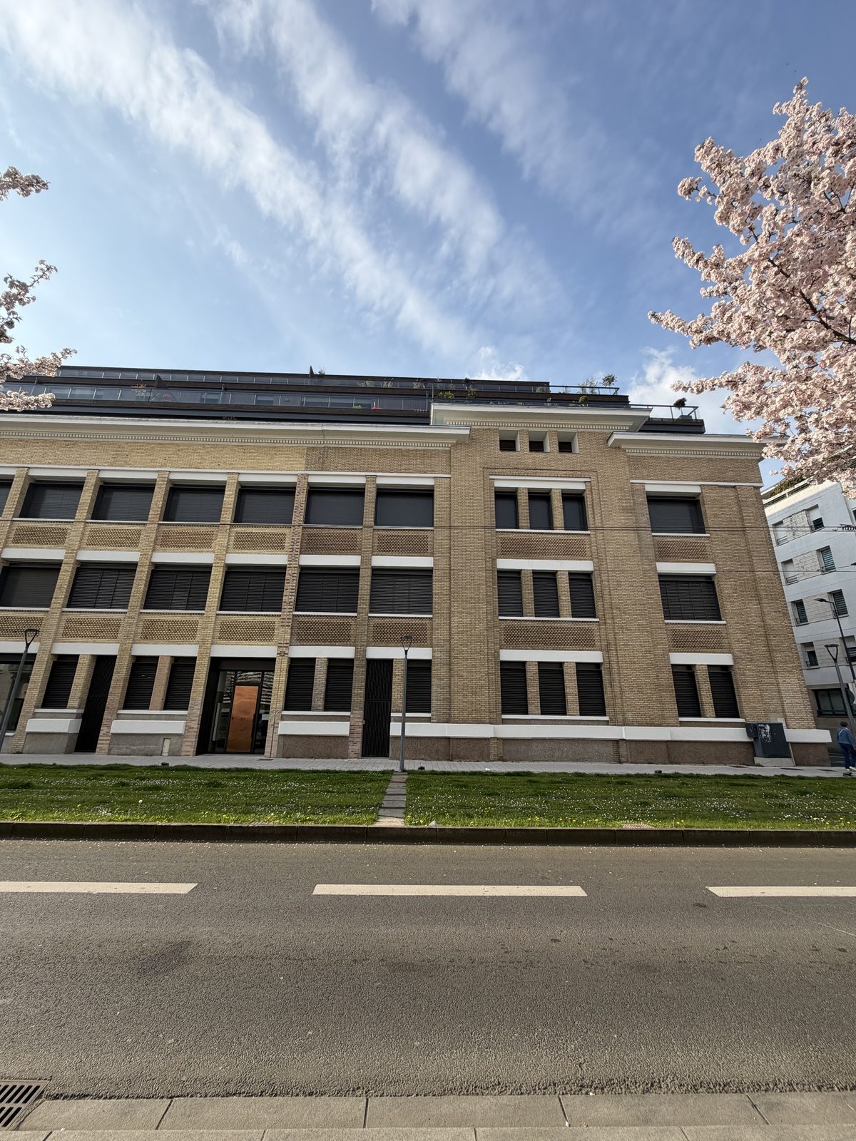 Fa&ccedil;ade Le Moli&egrave;re avec cerisier en fleurs