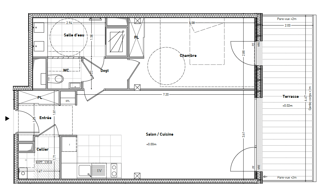 Plan du T2 Le Moli&egrave;re &mdash; 57,69 m&sup2;